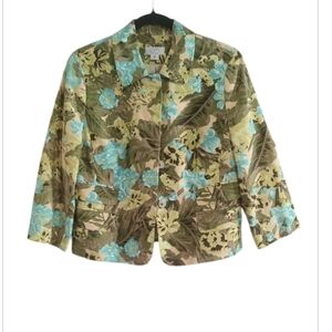 Ann Taylor Loft Cottagecore Nature Blazer Green Floral Boho Size 12P